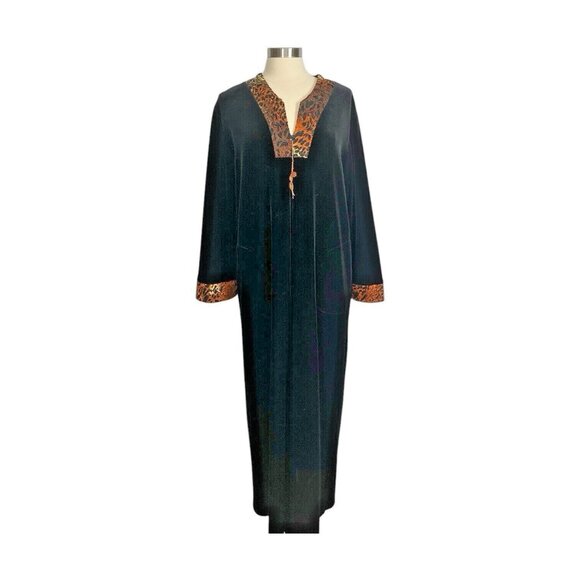 Diamond Tea Womens Size L Black Velvet Long Robe Whimsygoth Boho Kaftan Vintage